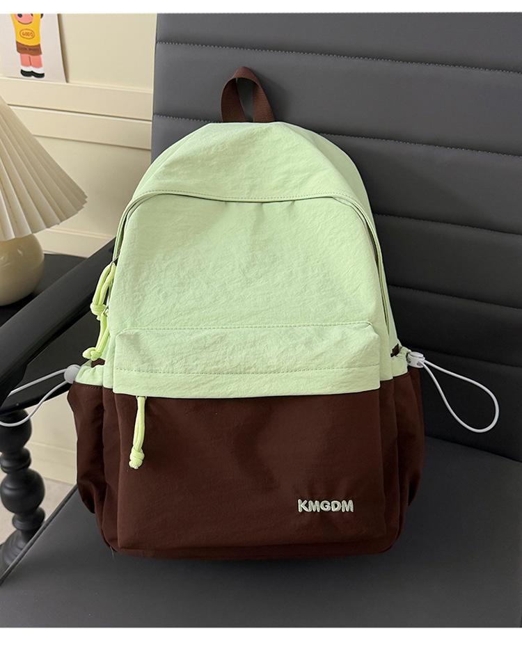 Schoolbag: Pink brown gentle color-block girls' backpack, matte soft fabric, lightweight backpack for college students and campus study