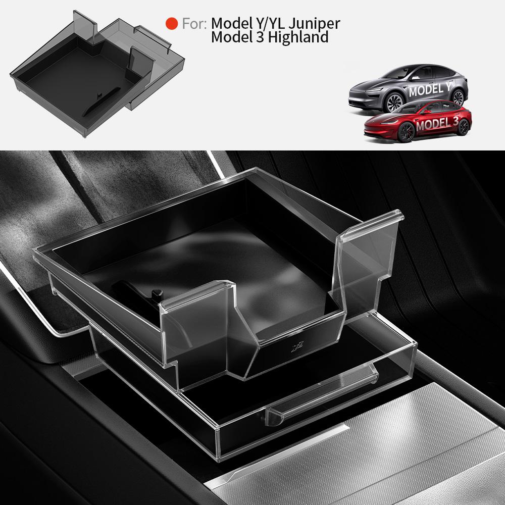 YZ For Tesla Storage Box Model 3 Y YL Highlang Juniper Center Console Armrest TPE Hidden Box Organizer Car Interior Accessories