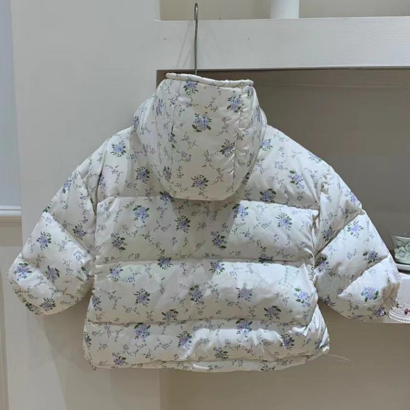 Mädchen Daunenjacke Winterkleidung Kleine frische Blumen Kapuzen weiße Entendaunen warme Jacke Flut