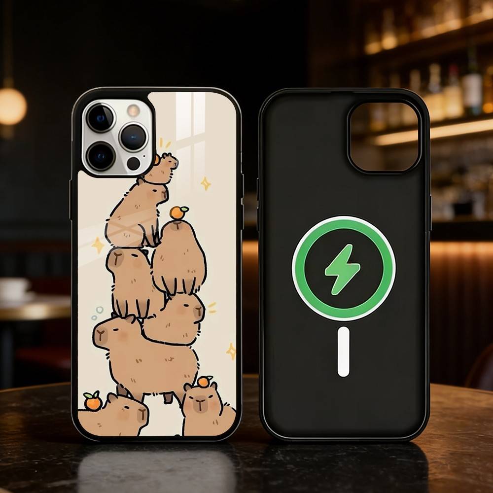 Cute Capybara Groundhog Phone Case For iPhone 17 16 15 14 13 12 Pro Max Plus for Mirror Wireless Magnetic Cover