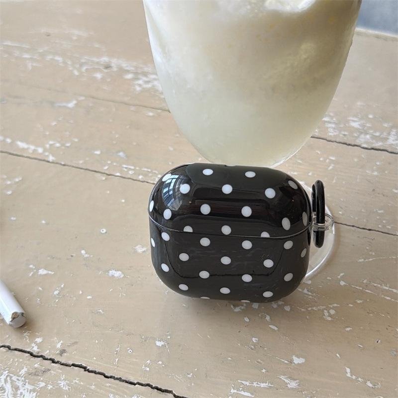 Simple Black Background White Polka Dot AirPods 1 Generation Earphone Case for Apple Bluetooth Headset 1st Generation Pro1