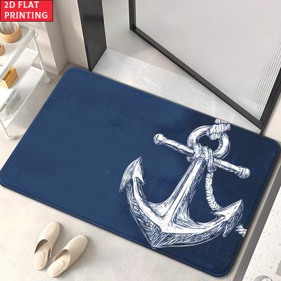 1pc Nautical Anchor Doormat 700gsm Non-Slip Microfiber Rug for Bedroom Living Room Entryway Outdoor Camping
