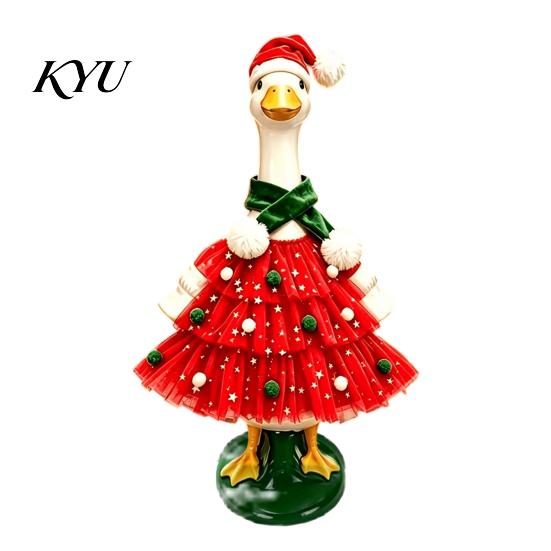 Christmas Goose Outfit Porch Outfit, Santa Dress with Plush Scarf And Outdoor Ornament Hat Apparel, Festive Winter Holiday Costume for Lawn Statue