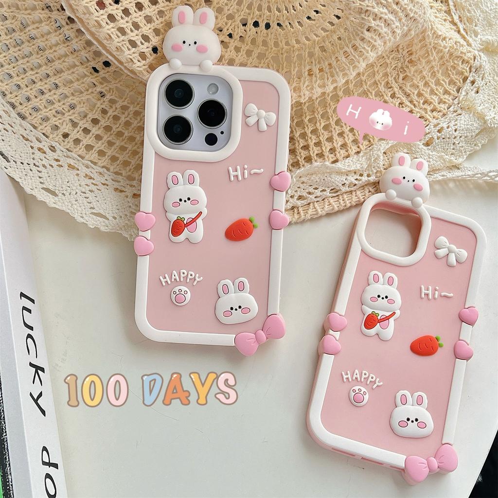 For iPhone 16 Pro Max Silicone Case Cute 3D Cartoon Carrot Rabbit Design Shockproof Phone Back Cover