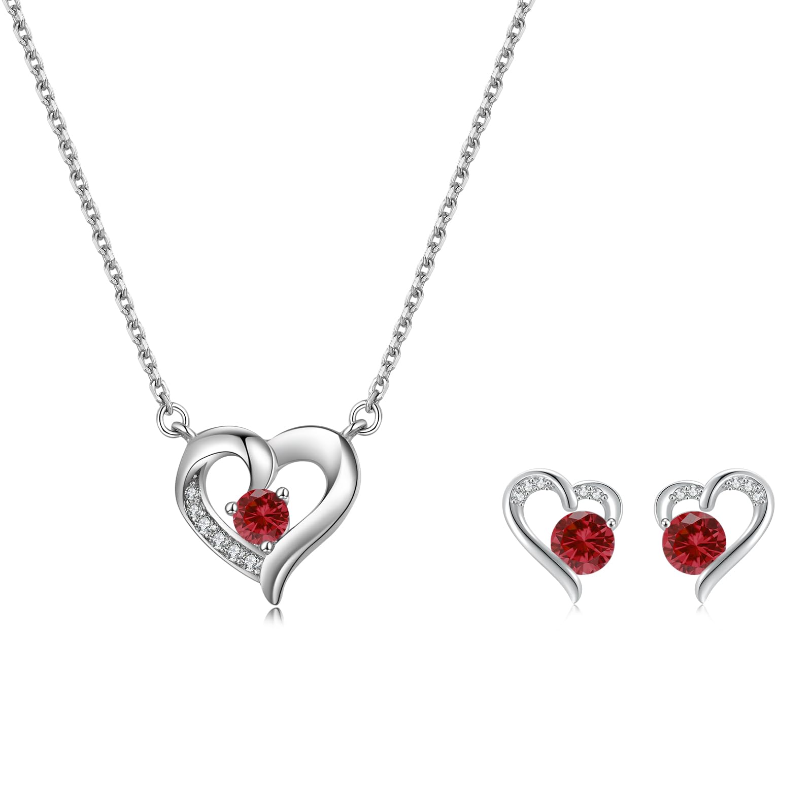

Комплект рубинового колье и серег для камня июля, серебряное сердце, популярный подарок на день рождения в июле для женщин в возрасте 20 лет [FH.bird] Женщины, Камень любви 925,
