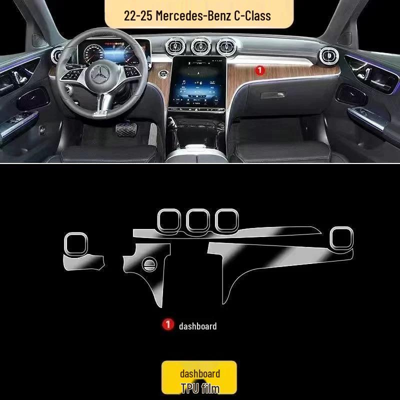 Fits 22-25 Mercedes-Benz C260L/C200L - Interior Center Console & Navigation Screen Protector Transparent TPU Film
