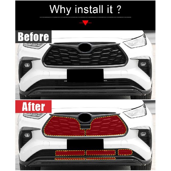For Toyota Highlander XU70 Kluger 2020 2021 2022 2023 2024 Car Front Grille Insect Screen Modification Part Accessories