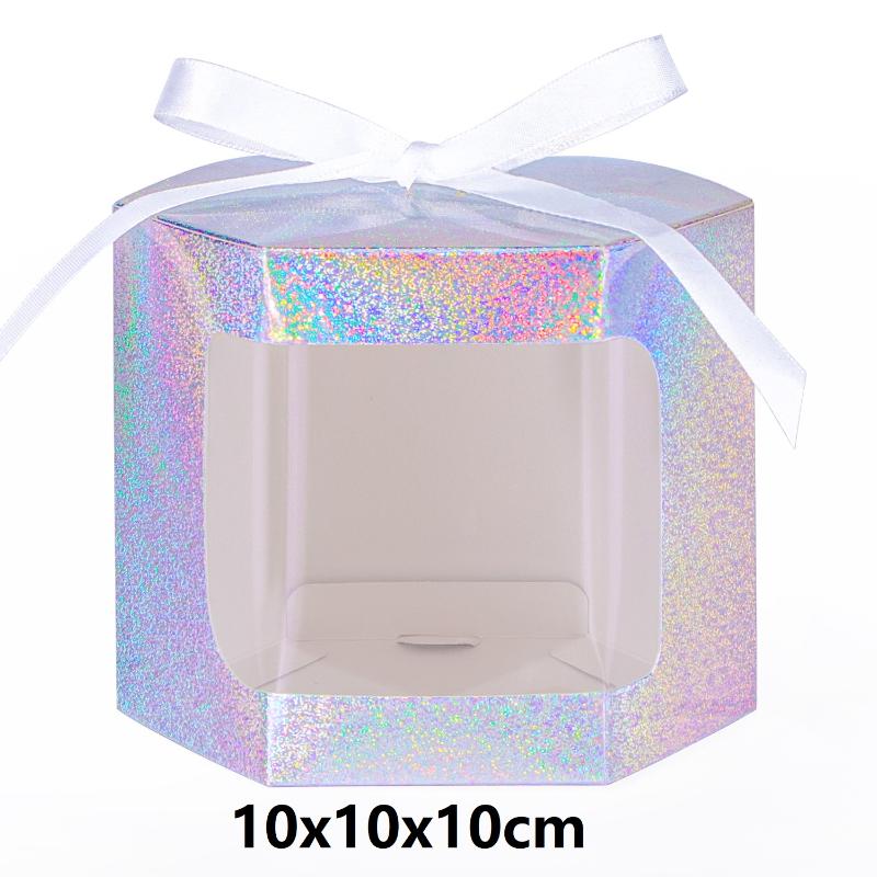 10 Pezzi Scatole per Torta Sacchetti di Carta Confezionamento Scatole Esagonali per Caramelle con Finestra Trasparente in PVC Scatola Regalo di Compleanno Confezioni per Dolci