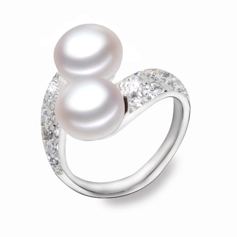 Double Pearl Rings Women Daughter Gift Bridal Black Pearl Ring