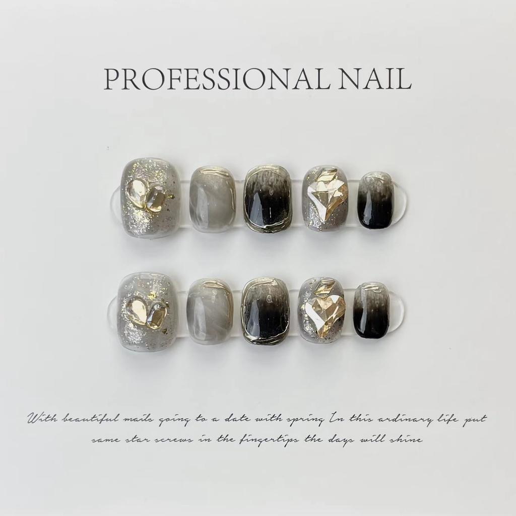 10pcs/set Purely Handmade Wearable Nails Removable Nail Art French Simple False Nails Finished Long and Short Nails