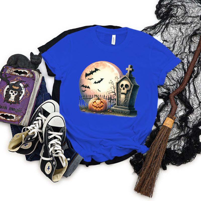Pumpkin Skeleton Horror Halloween Tshirt Women Spooky Season Shirt Horror Pumpkin Graphic T Shirts Women Skeleton Halloween Top