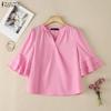 ZANZEA Women Casual V-Neck Ruffles Half Sleeve Loose Blouse