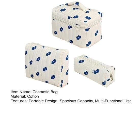 1/3Pcs Large Cotton Quilted Makeup Cosmetic Bag Portable Travel Floral Toiletry Organizer Spacious Capacity Beauty Supplies Case