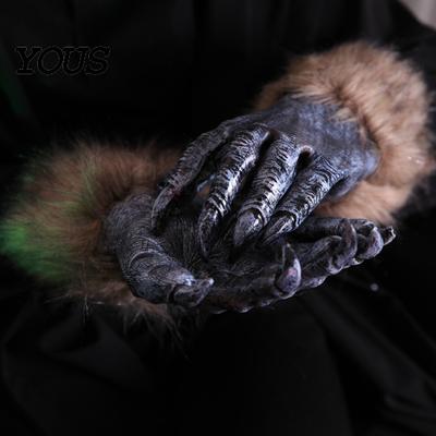 Creative Costume Gloves Realistic Werewolf Claws Gloves, Furry Black Wolf Paw Headgear, Halloween Beast Animal Props for Party Cosplay, Trick or Treat