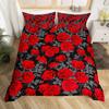 Red Rose Duvet Cover Set King Size for Girls Water Drops Bedding Set Romantic Rose Flowers 2/3pcs Comforter Cover for Couples