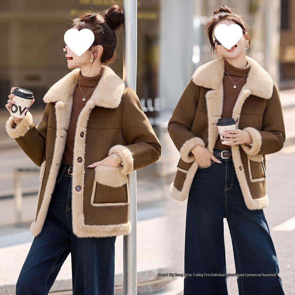 Women's 2025 Autumn/Winter Shearling Double-Sided Plush Fur Coat: Thick Deer Suede Cotton-Padded Jacket.