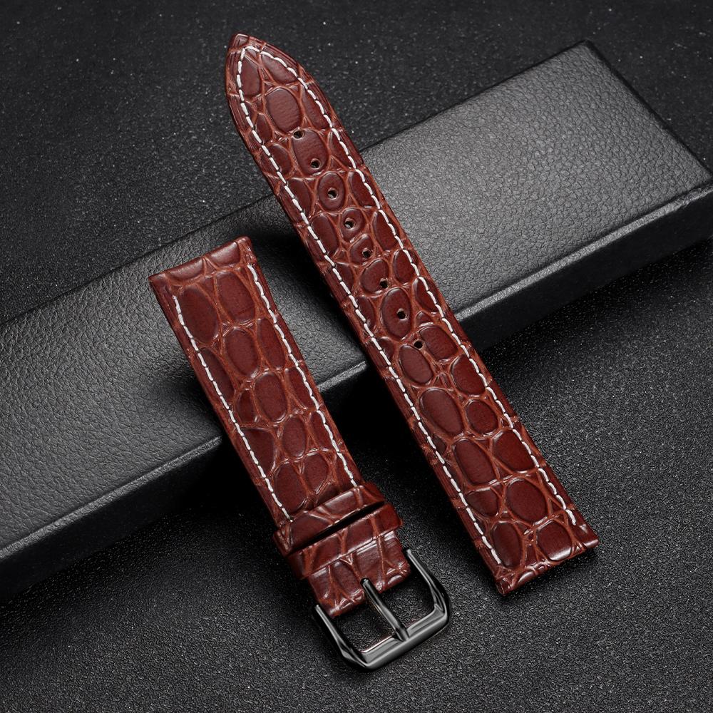 Crocodile Pattern Design Leather Watchband 12/14/16/17/18/19/20/21/22/24mm Soft Watch Straps Men Women Casual Business Wristband