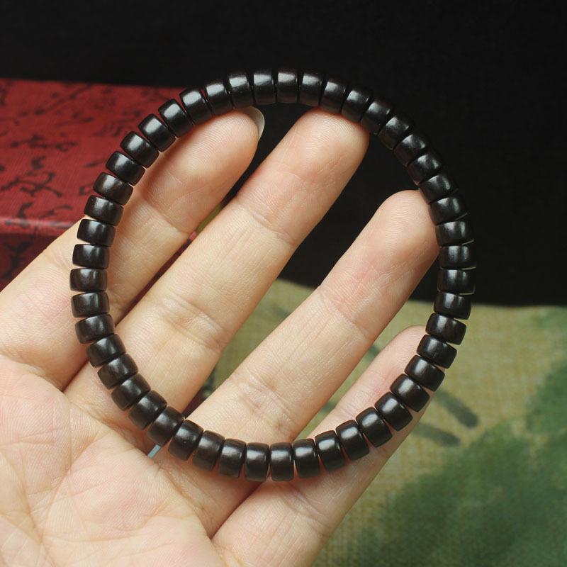 Natural Wood Flat Bead Bracelet, Hand Polished Ethnic Wristband, Unisex Spiritual Jewelry