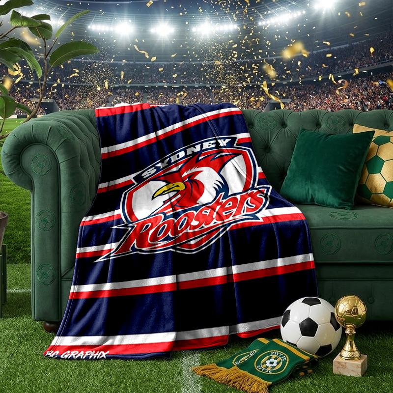 Sydney Roosters Team Spirit Blanket Flannel Throw for Sofa, Indoor, Camping, Living Room, Office, Chair, And Bed Soft Birthday Gift