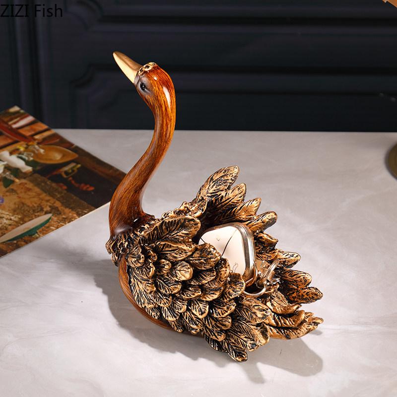 European Retro Swan Creative Artwork Ornaments Valentine's Day Gift Desk Decoration Swan Resin Sculpture Home Decor Accessories