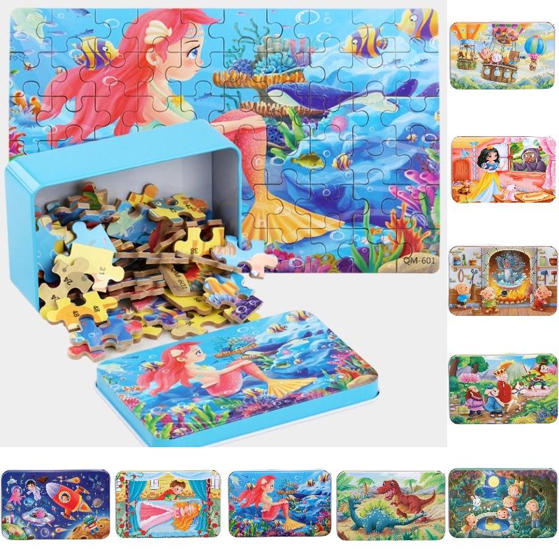 High-quality 60-piece Wooden Puzzle In Iron Box Educational Toy For Kids