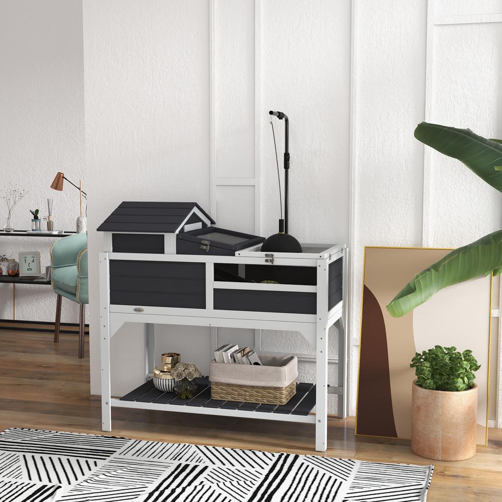 Wooden Tortoise Enclosure Tortoise Tank With Adjustable Lamp Holder Openable Lid Removable Main House Grey
