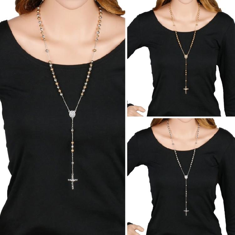 6mm Rosary Bead Necklace Catholic Necklace with Jesus Christ for Cross Pendant
