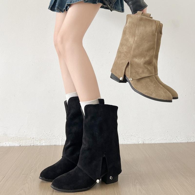 Moda Vintage Tacco Grosso Donna Stivali Cowboy Western Autunno Signore Elegante Moderno Gambale Pantaloni Botas Zapatos De Mujer cm cachi