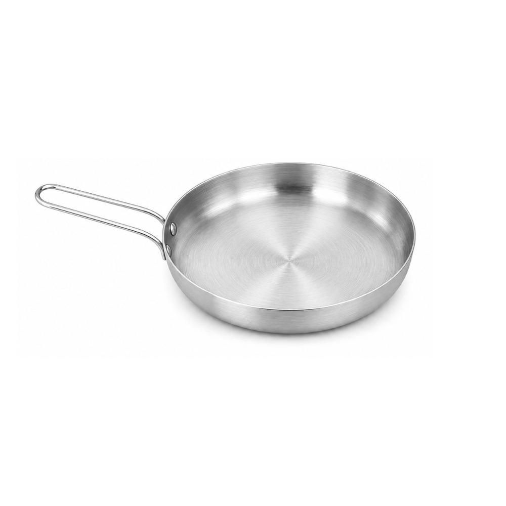 Handled Stainless Steel Frying Pan 18/20cm Snack Dish High-quality Serving Plate Barbecue