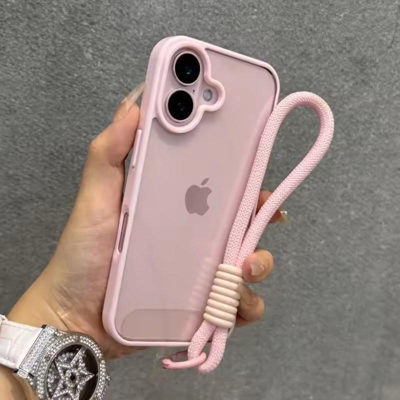 Luxury Candy Color Bumper With Lanyard Phone Case For iPhone 17 16 15 14 13 12 11 Pro Max Plus Clear Acrylic Shockproof Cover