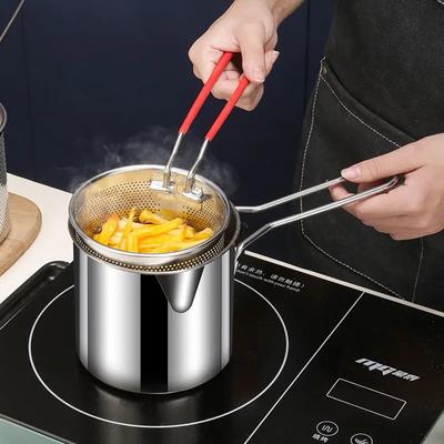 Oală de prăjire cu strecurătoare Coș Cles din oțel inoxidabil Oală japoneză Tempura pentru pui cartofi prăjiți