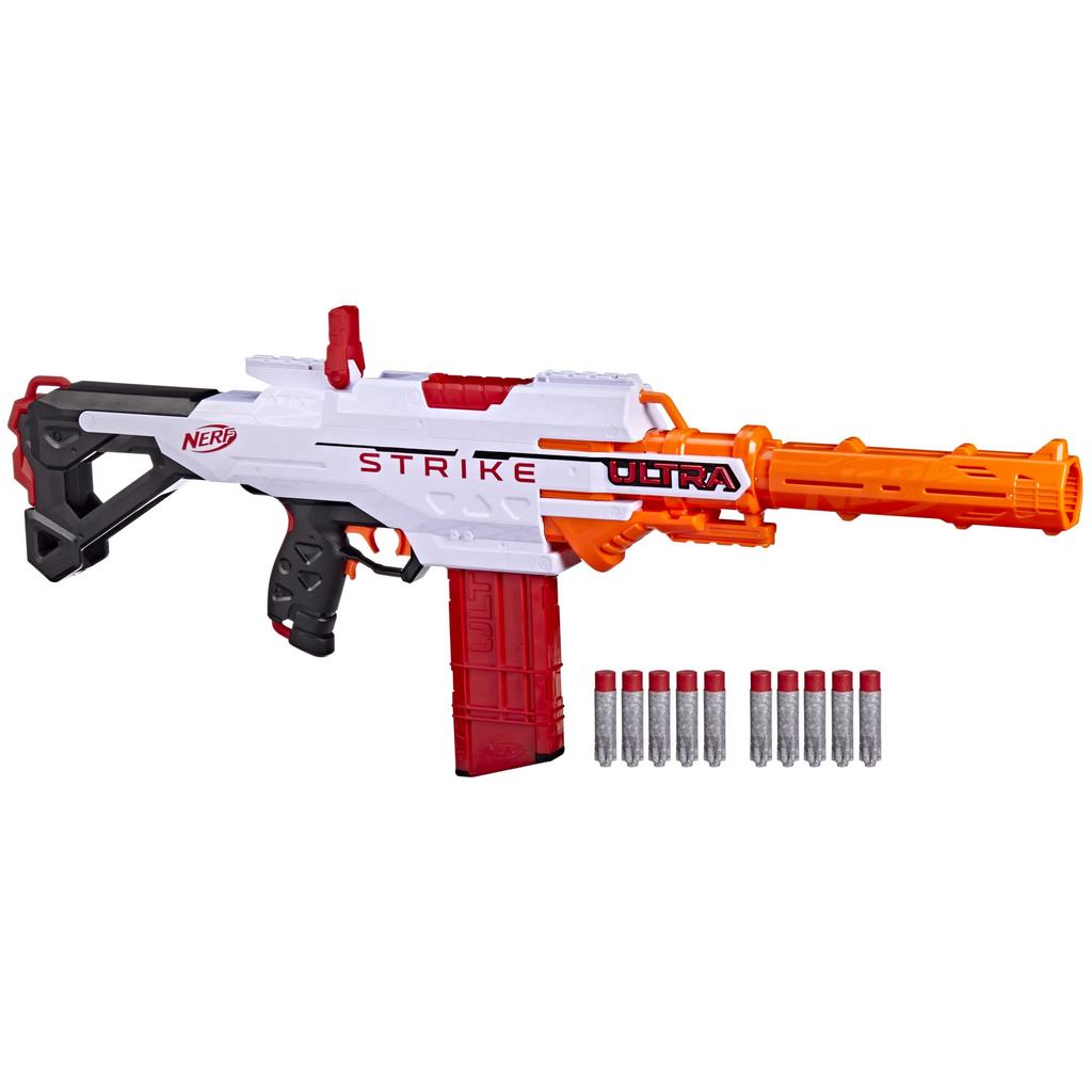 Nerf Ultra Strike Electric Blaster with 10 AccuStrike Darts and a 10-Dart Storage Clip, F6024, and Integrated Sight. Authentic Shooting Toy, a