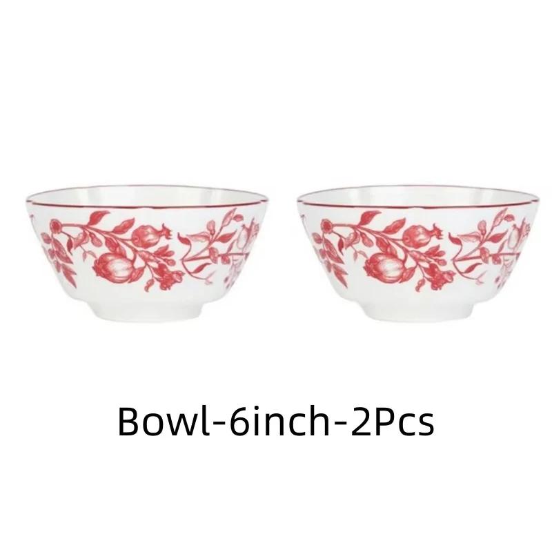 Ceramic Tableware Pomegranate Flower Pattern Housewarming Bowls Plate Steak Plate Dinnerware Microwave Feativel Gift