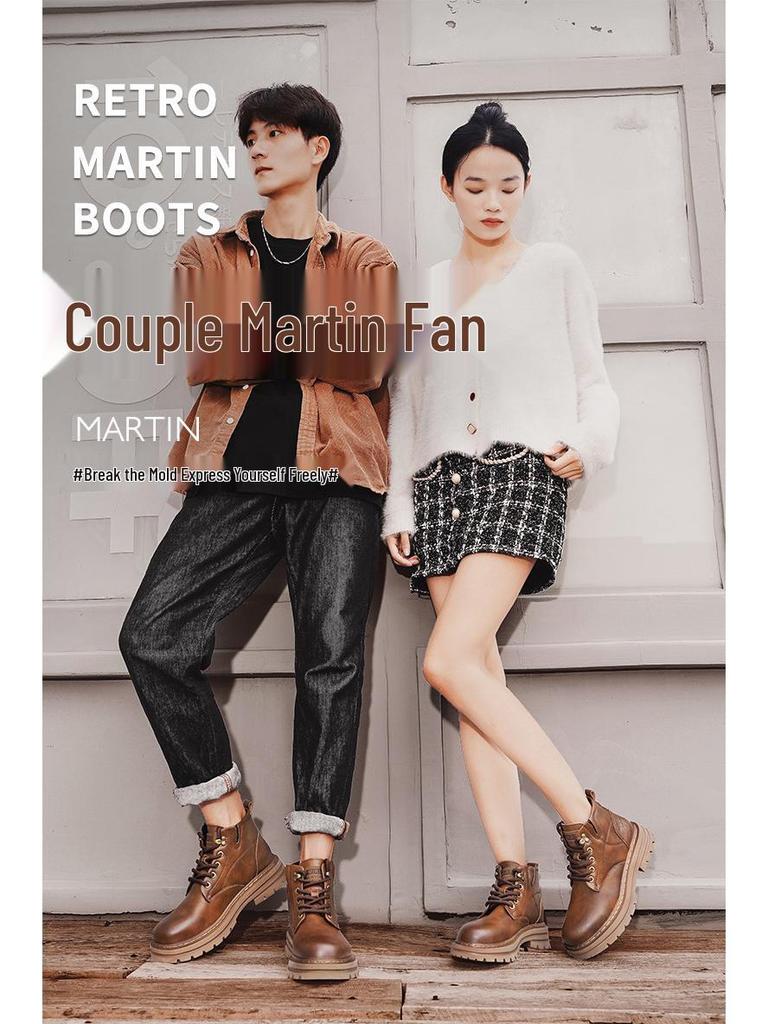 Herren Echtleder Mid-Calf Martin Stiefel - Britischer Stil, Trendige Casual Arbeitskleidung, Warme Herbst/Winter Mode.