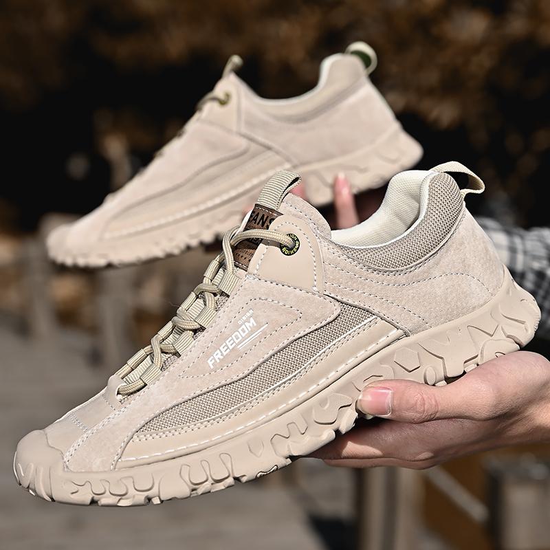 Four Seasons Men's Pigskin Mesh Breathable Retro Casual Shoes Large Size Casual Shoes Lightweight Ankle Boots
