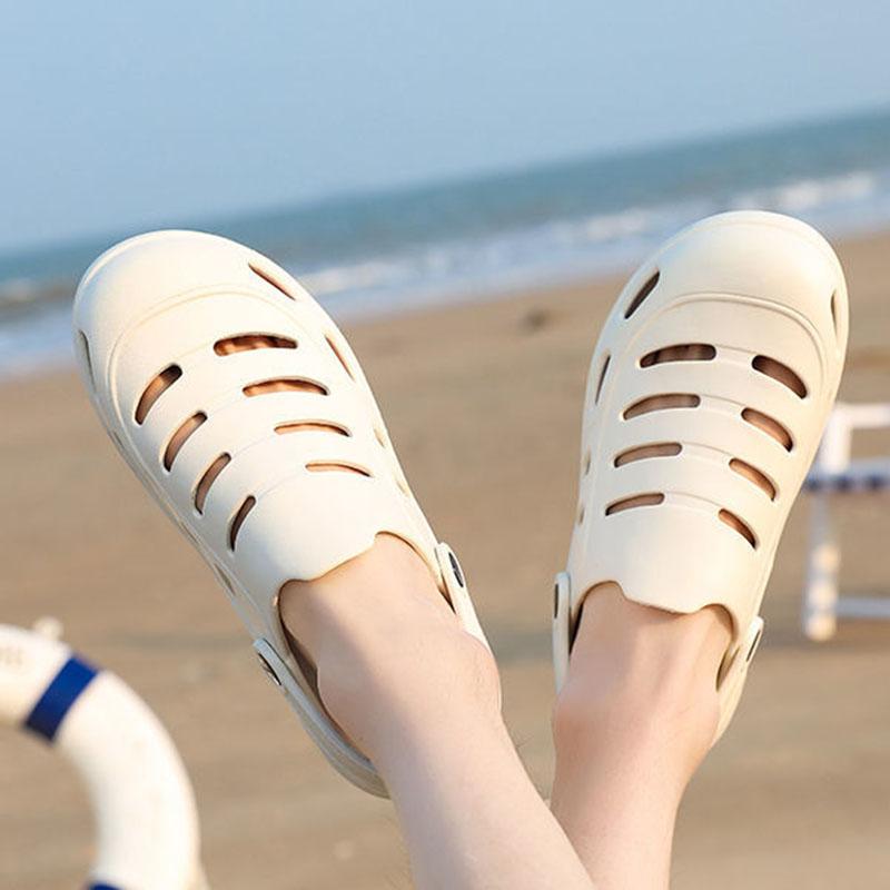 WTEMPO Summer Men's Sandals Hollow Flat Heel Adjustable Buckle Soft Thick Sole Non-slip Wear-resistant Quick Dry Wading Leisure Trend Beach Slippers