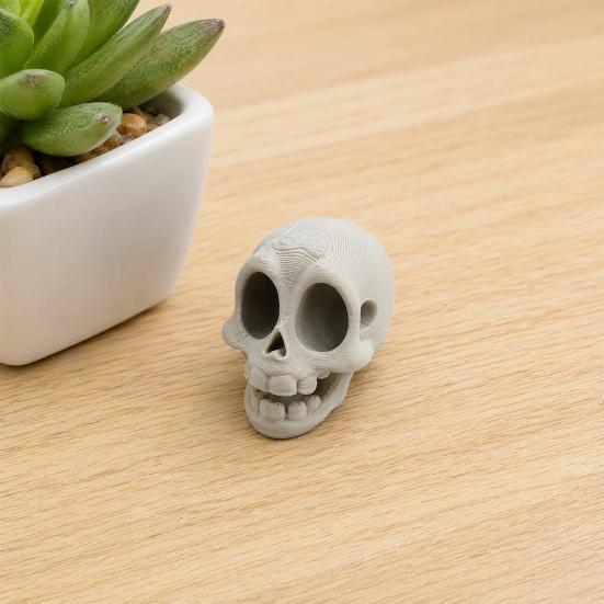 Mini Plastic Skull Figurines, 3D Printed Miniature Figurines Skulls Heads Ornaments, Dark Style Desktop Decor for Office Shelf, Halloween Party