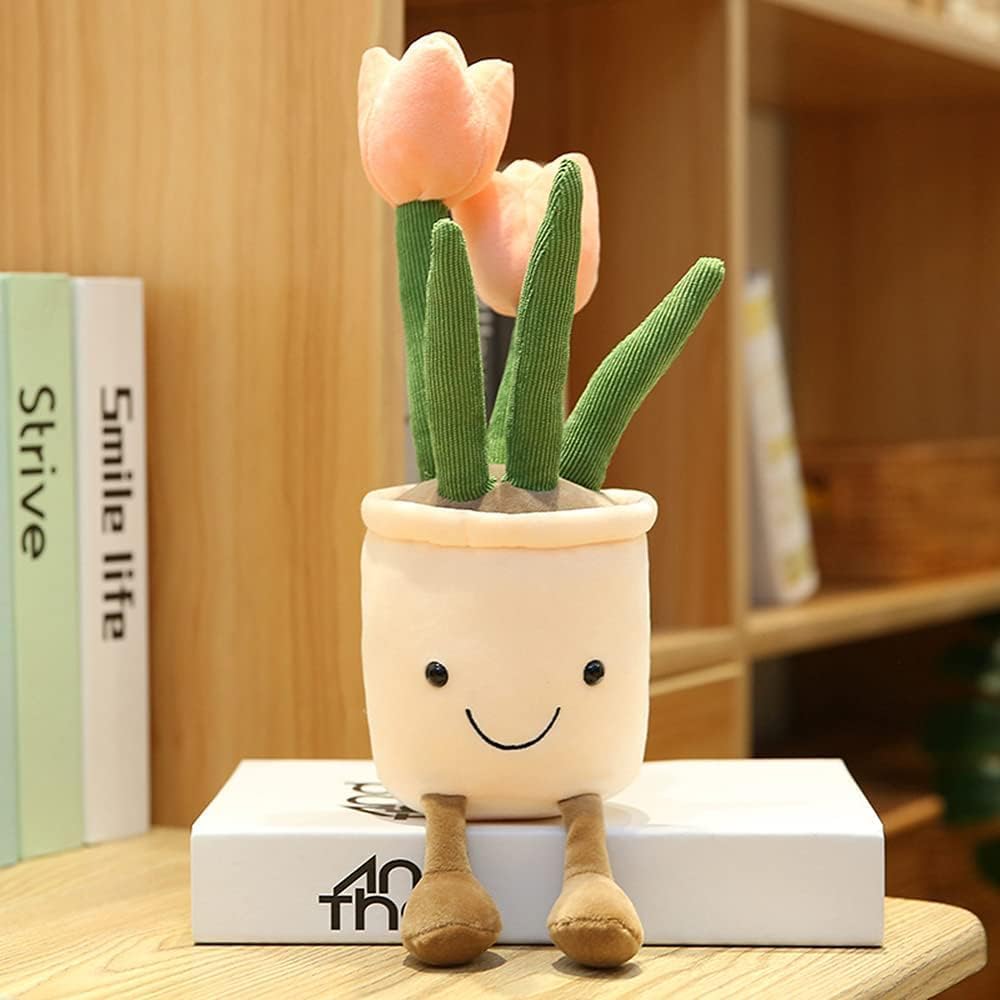 Pink Tulip Plush Toy - 13.7" Cute Flower Pillow & Stuffed Animal, Plant Plushies for Nature Room Decor