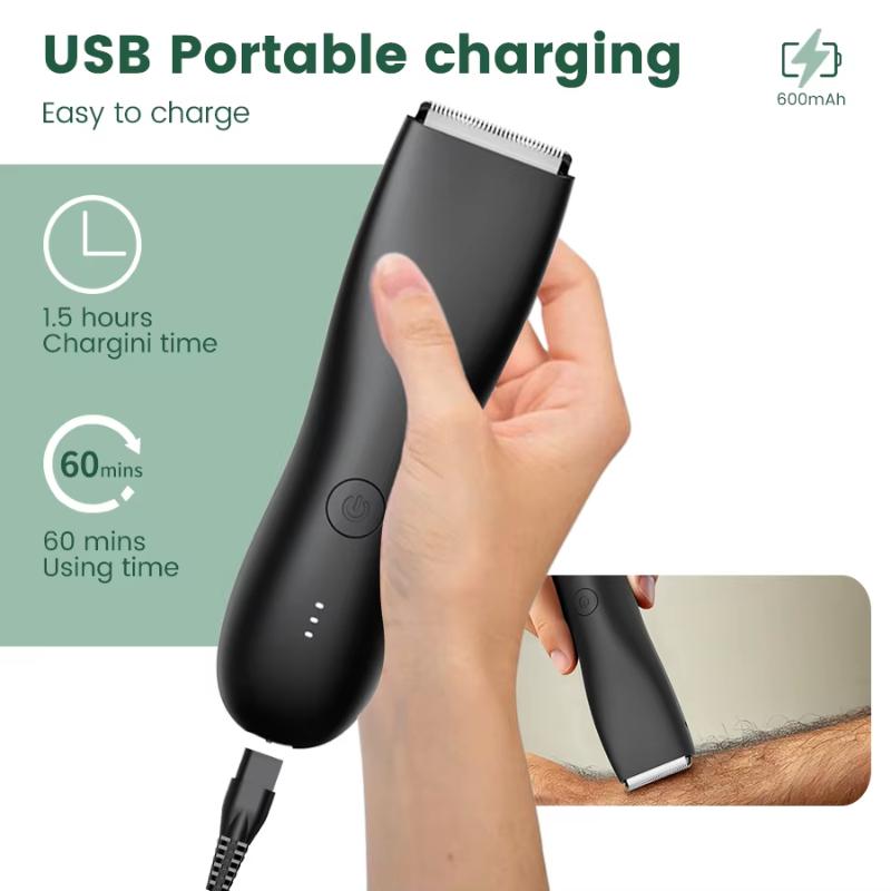 Waterproof Electric Body Hair Trimmer With Rechargeable Base Adjustable Guide Combs For Men Daily Personal Grooming At Home