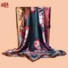 New Women's 91CM Satin Plaid Flower Printing Square Scarf with Sunscreen Bag Head Silk Scarf Wholesale