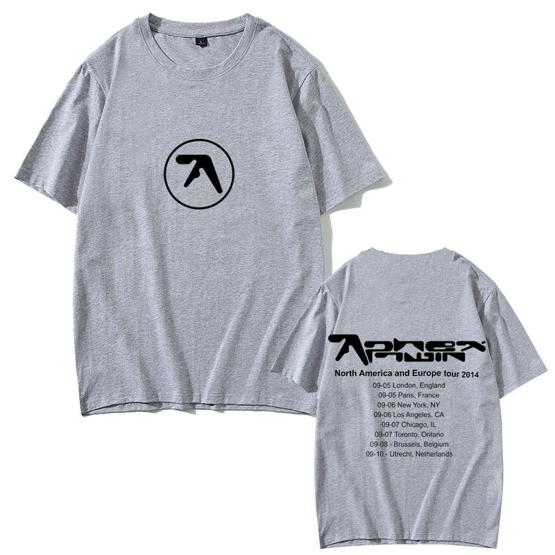 Camiseta Aphex Twin Tour 2014 Hombre Casual Algodón Vintage Camisetas Moda Hombre Manga Corta Oversize Streetwear