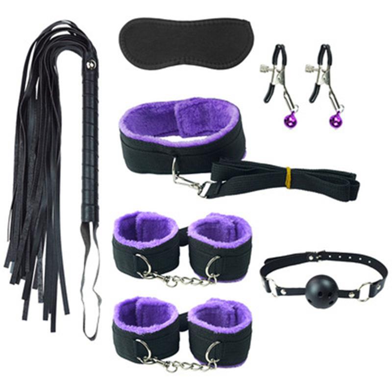 7pcs SM Bundled Sex Toys For Couples Cosplay Pu Plush Suit Included Eye Mask Mouth Ball Whip Handcuff Shackle Neck Sleeve Clip