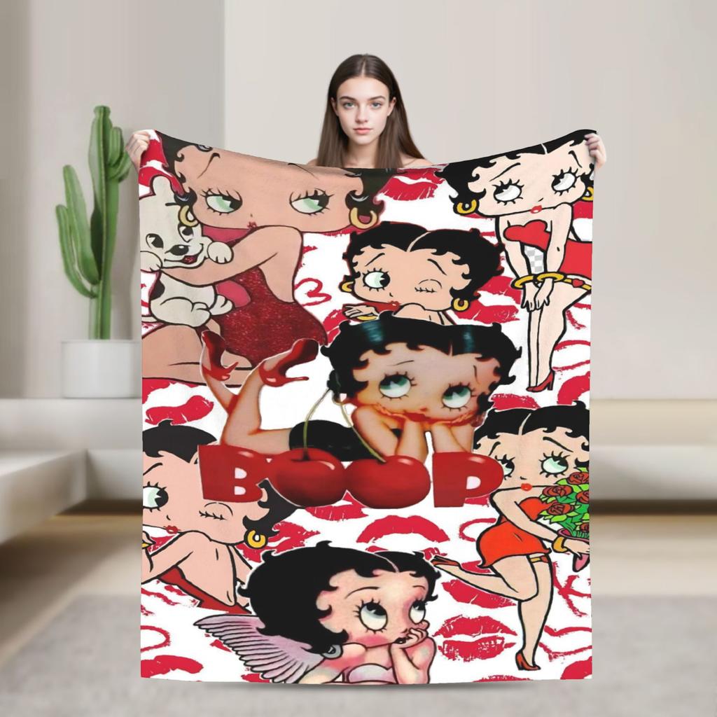 B-Bettys Boops Comfortable Blanket Cartoon Doll Casual Plane Travel Throw Blanket Home Decor Flannel Bedspread Sofa Bed Cover