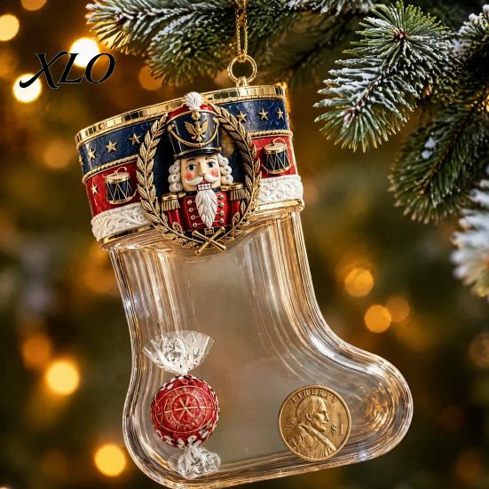 3D Three Dimensional Gift Ornaments Fillable Christmas Stocking Acrylic Ornament, Transparent Candy Filled Tree Small Fillers for Holidays Hanging