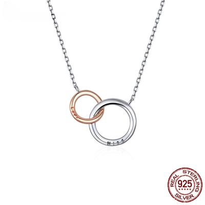 Doppelkreis-Kette für Damen, Roségold, 925er Sterlingsilber, Miss & Love, edler Hochzeitsschmuck