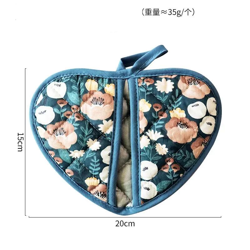 

Flower Cotton Printed Baking Oven Gloves Home Kitchen Resistant Heart-Shaped Hand Clip Insulation Pad