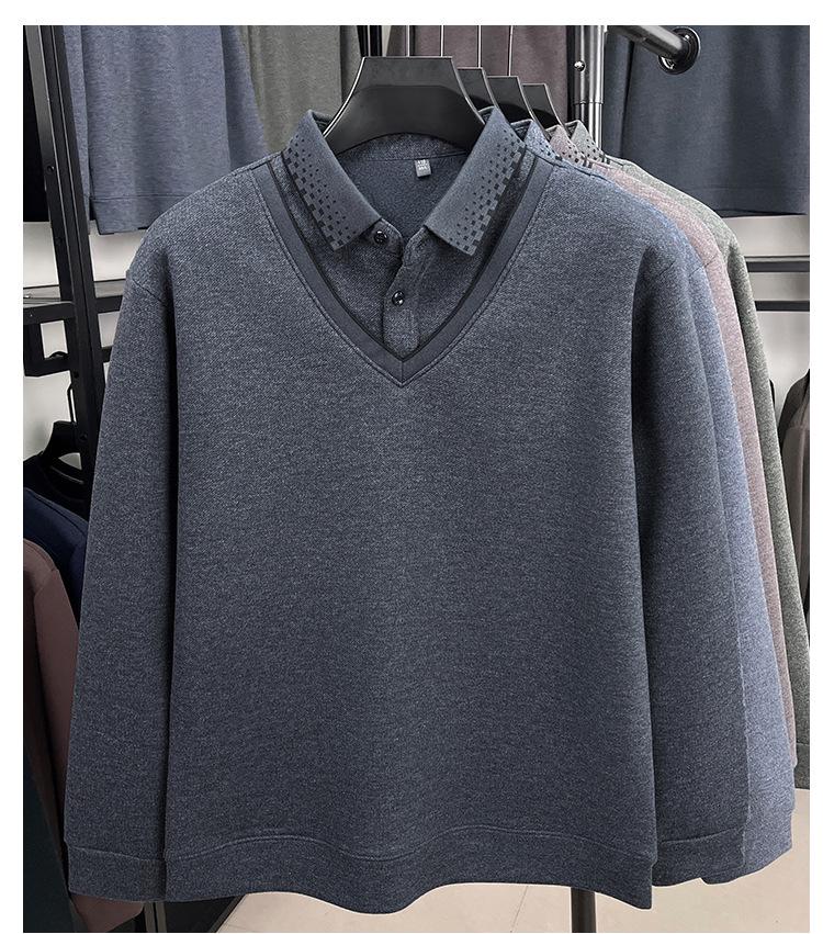 Herren Herbst/Winter Verdickter Samt Wolle Revers Zweiteiliger Lagenpullover für Mittleres und Älteres Alter