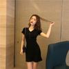 2025 Summer Women's Korean V-neck Slim Fit A-line Knit Dress