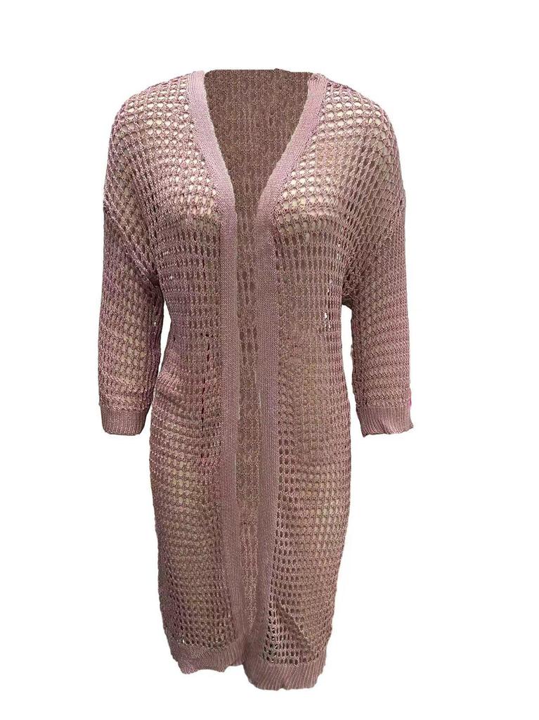Cardigan lungo estivo da donna in maglia traforata, capo esterno protettivo dal sole, 2024