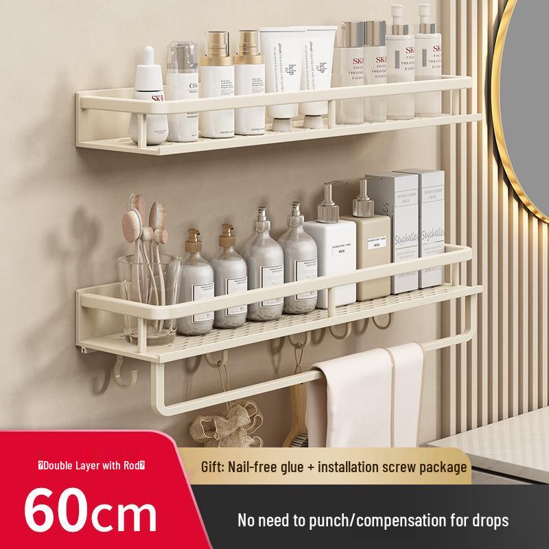 Luxury Wall-Mounted Bathroom Shelf with No-Punch Storage Rods